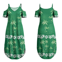 Green Hawaii Palm Tree Hibiscus Couples Matching Summer Maxi Dress and Hawaiian Shirt Fantasy Summer Vibe