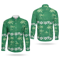 Green Hawaii Palm Tree Hibiscus Couples Matching Summer Maxi Dress and Long Sleeve Button Shirt Fantasy Summer Vibe