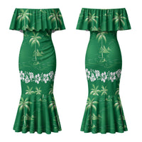 Green Hawaii Palm Tree Hibiscus Family Matching Mermaid Dress and Hawaiian Shirt Fantasy Summer Vibe