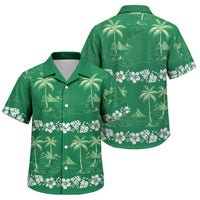 Green Hawaii Palm Tree Hibiscus Family Matching Short Sleeve Bodycon Dress and Hawaiian Shirt Fantasy Summer Vibe