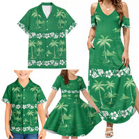 Green Hawaii Palm Tree Hibiscus Family Matching Summer Maxi Dress and Hawaiian Shirt Fantasy Summer Vibe