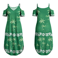 Green Hawaii Palm Tree Hibiscus Family Matching Summer Maxi Dress and Hawaiian Shirt Fantasy Summer Vibe