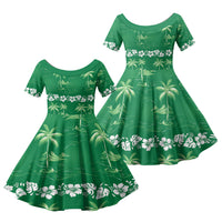 Green Hawaii Palm Tree Hibiscus Family Matching Summer Maxi Dress and Hawaiian Shirt Fantasy Summer Vibe