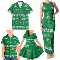 Green Hawaii Palm Tree Hibiscus Family Matching Tank Maxi Dress and Hawaiian Shirt Fantasy Summer Vibe
