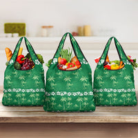 Green Hawaii Palm Tree Hibiscus Grocery Bag Fantasy Summer Vibe