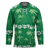 Green Hawaii Palm Tree Hibiscus Hockey Jersey Fantasy Summer Vibe
