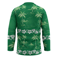 Green Hawaii Palm Tree Hibiscus Hockey Jersey Fantasy Summer Vibe