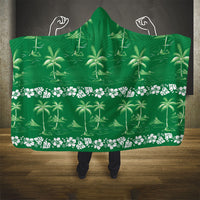 Green Hawaii Palm Tree Hibiscus Hooded Blanket Fantasy Summer Vibe