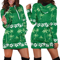 Green Hawaii Palm Tree Hibiscus Hoodie Dress Fantasy Summer Vibe
