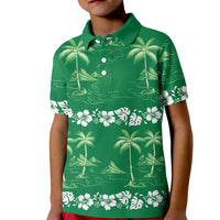 Green Hawaii Palm Tree Hibiscus Kid Polo Shirt Fantasy Summer Vibe