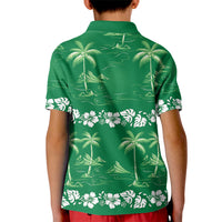 Green Hawaii Palm Tree Hibiscus Kid Polo Shirt Fantasy Summer Vibe