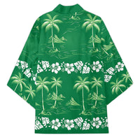 Green Hawaii Palm Tree Hibiscus Kimono Fantasy Summer Vibe