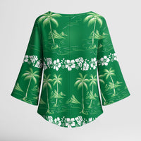 Green Hawaii Palm Tree Hibiscus Kimono Sleeve Blouse Fantasy Summer Vibe