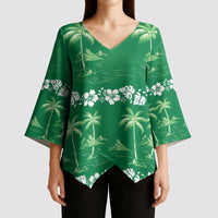 Green Hawaii Palm Tree Hibiscus Kimono Sleeve Blouse Fantasy Summer Vibe