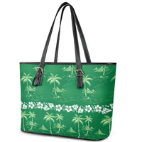 Green Hawaii Palm Tree Hibiscus Leather Tote Bag Fantasy Summer Vibe