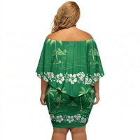 Green Hawaii Palm Tree Hibiscus Off Shoulder Short Dress Fantasy Summer Vibe