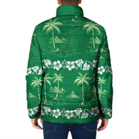 Green Hawaii Palm Tree Hibiscus Padded Jacket Fantasy Summer Vibe