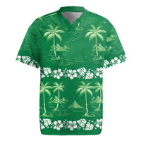 Green Hawaii Palm Tree Hibiscus Rugby Jersey Fantasy Summer Vibe