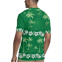 Green Hawaii Palm Tree Hibiscus Rugby Jersey Fantasy Summer Vibe