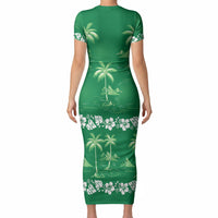 Green Hawaii Palm Tree Hibiscus Short Sleeve Bodycon Dress Fantasy Summer Vibe