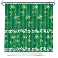 Green Hawaii Palm Tree Hibiscus Shower Curtain Fantasy Summer Vibe