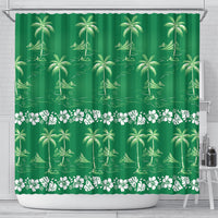 Green Hawaii Palm Tree Hibiscus Shower Curtain Fantasy Summer Vibe