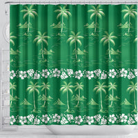Green Hawaii Palm Tree Hibiscus Shower Curtain Fantasy Summer Vibe