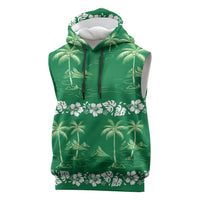 Green Hawaii Palm Tree Hibiscus Sleeveless Hoodie Fantasy Summer Vibe