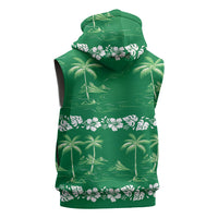 Green Hawaii Palm Tree Hibiscus Sleeveless Hoodie Fantasy Summer Vibe