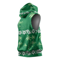 Green Hawaii Palm Tree Hibiscus Sleeveless Hoodie Fantasy Summer Vibe