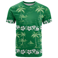 Green Hawaii Palm Tree Hibiscus T Shirt Fantasy Summer Vibe
