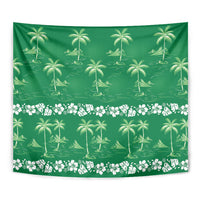 Green Hawaii Palm Tree Hibiscus Tapestry Fantasy Summer Vibe