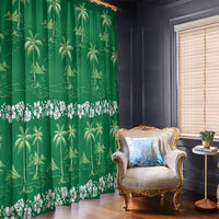 Green Hawaii Palm Tree Hibiscus Window Curtain Fantasy Summer Vibe
