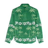 Green Hawaii Palm Tree Hibiscus Women Casual Shirt Fantasy Summer Vibe