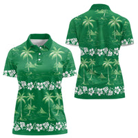 Green Hawaii Palm Tree Hibiscus Women Polo Shirt Fantasy Summer Vibe