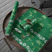 Green Hawaii Palm Tree Hibiscus Wrapping Paper Fantasy Summer Vibe
