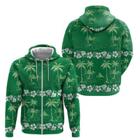 Green Hawaii Palm Tree Hibiscus Zip Hoodie Fantasy Summer Vibe