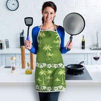 Olive Green Hawaii Palm Tree Hibiscus Apron Fantasy Summer Vibe