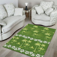 Olive Green Hawaii Palm Tree Hibiscus Area Rug Fantasy Summer Vibe