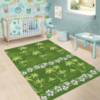 Olive Green Hawaii Palm Tree Hibiscus Area Rug Fantasy Summer Vibe