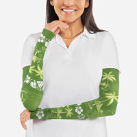 Olive Green Hawaii Palm Tree Hibiscus Arm Sleeves Fantasy Summer Vibe
