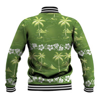 Olive Green Hawaii Palm Tree Hibiscus Baseball Jacket Fantasy Summer Vibe