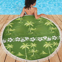 Olive Green Hawaii Palm Tree Hibiscus Beach Blanket Fantasy Summer Vibe