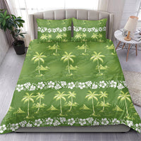 Olive Green Hawaii Palm Tree Hibiscus Bedding Set Fantasy Summer Vibe