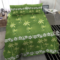 Olive Green Hawaii Palm Tree Hibiscus Bedding Set Fantasy Summer Vibe