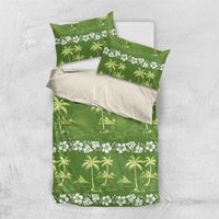 Olive Green Hawaii Palm Tree Hibiscus Bedding Set Fantasy Summer Vibe