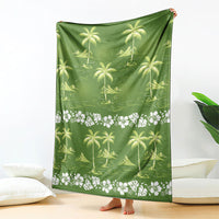 Olive Green Hawaii Palm Tree Hibiscus Blanket Fantasy Summer Vibe