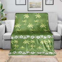 Olive Green Hawaii Palm Tree Hibiscus Blanket Fantasy Summer Vibe