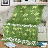 Olive Green Hawaii Palm Tree Hibiscus Blanket Fantasy Summer Vibe