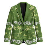 Olive Green Hawaii Palm Tree Hibiscus Blazer Fantasy Summer Vibe